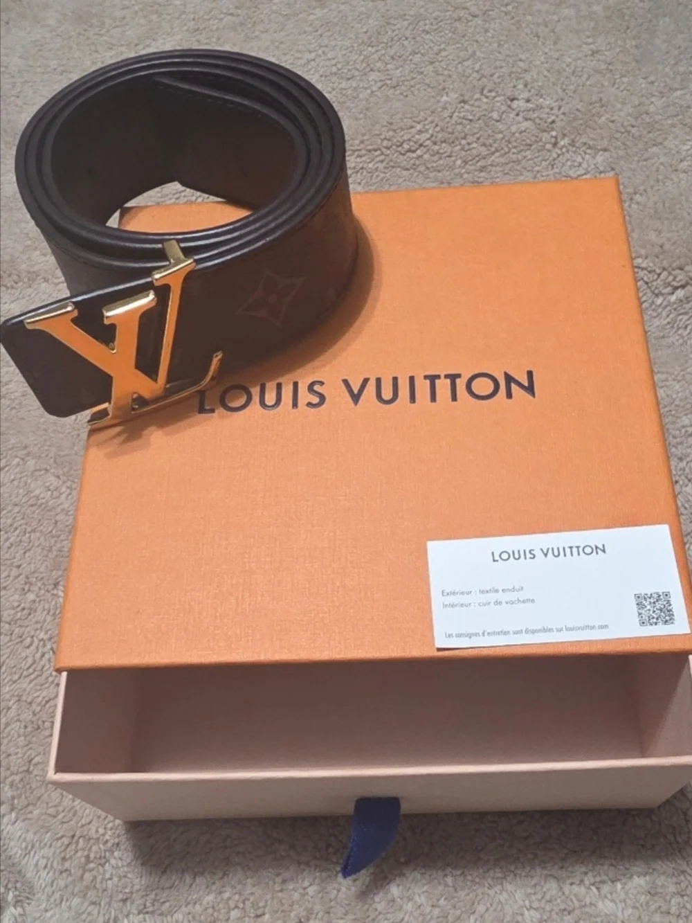 Louis Vuitton Brown Monogram Belt with Gold LV Buckle